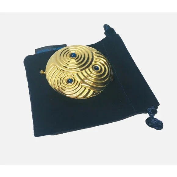 Vintage Estee Lauder Gold Ripple Swirl Peacock Jeweled Mini Compact Case Rare